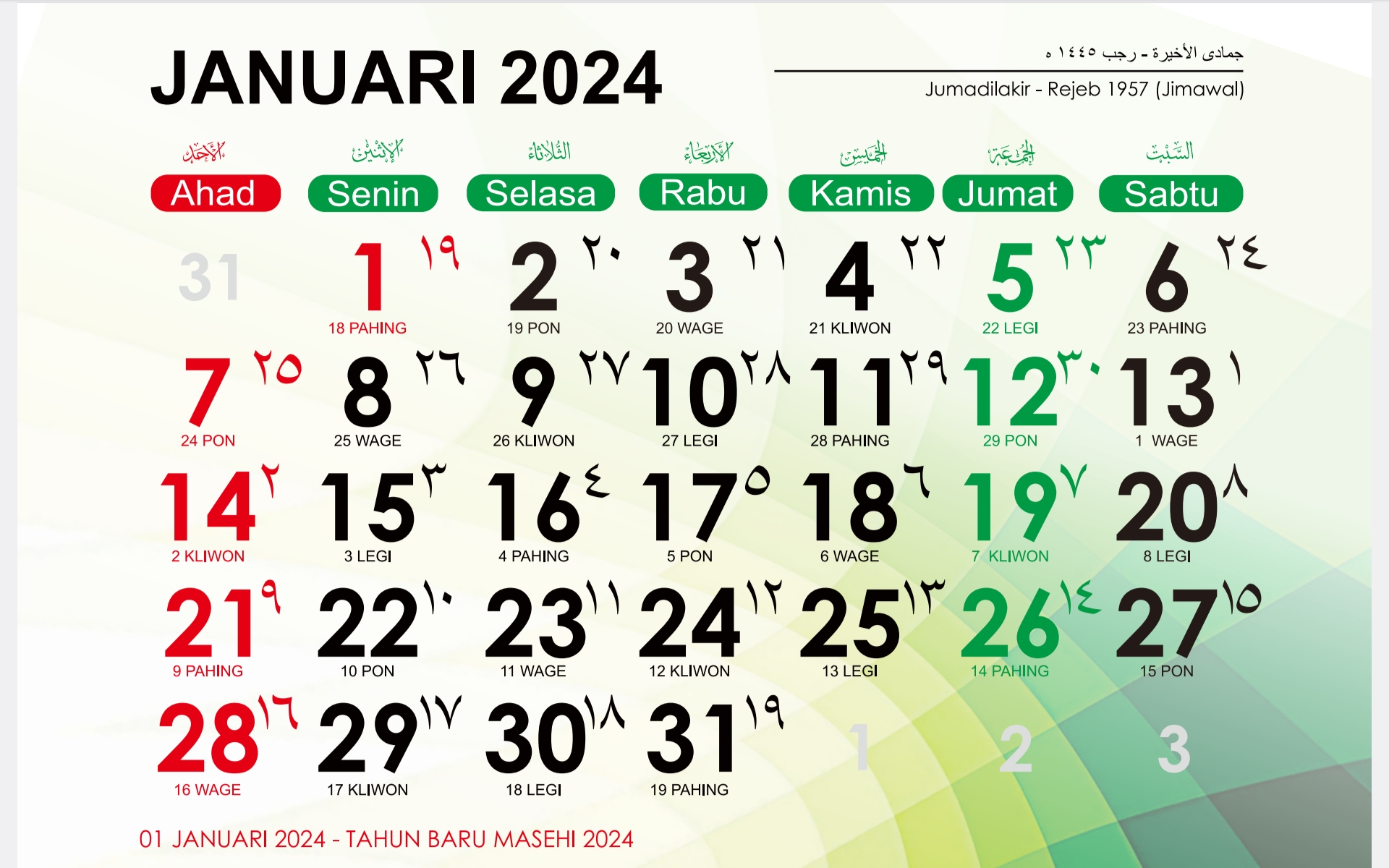 Kalender Jawa Januari 2024 | Foto: aceh.kemenag.go.id