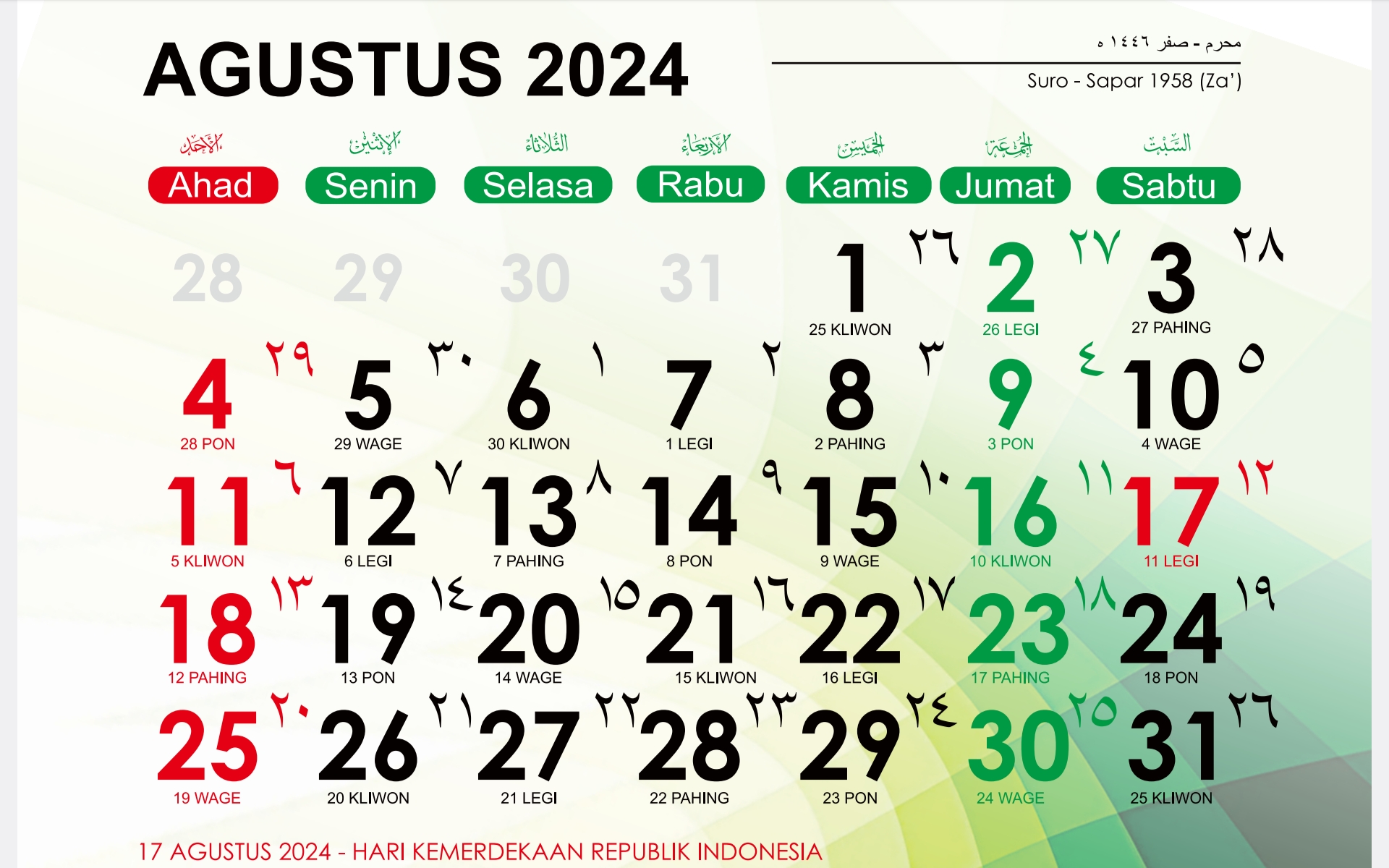 Kalender Jawa Agustus 2024 | Foto: aceh.kemenag.go.id