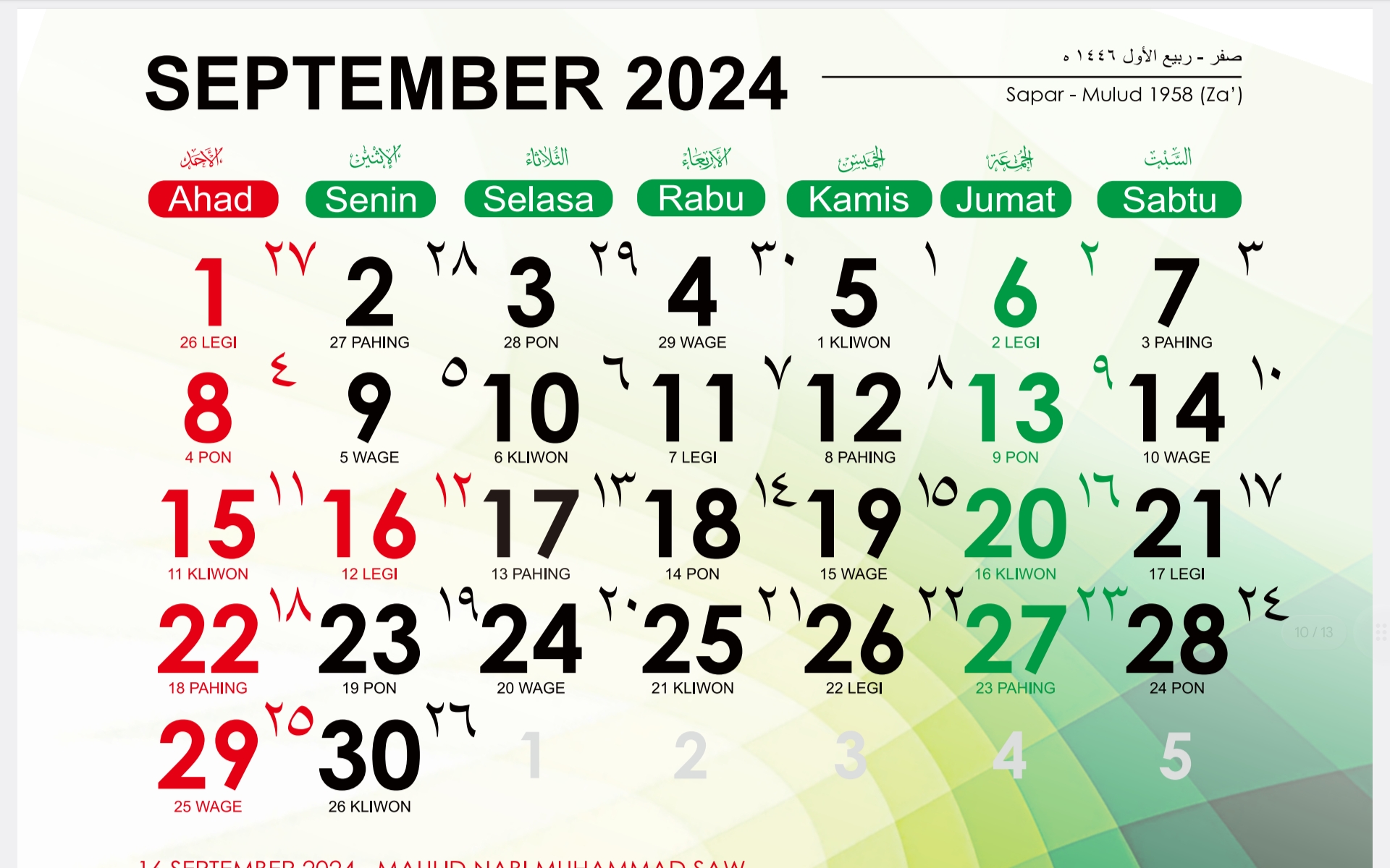 Kalender Jawa September 2024 | Foto: aceh.kemenag.go.id