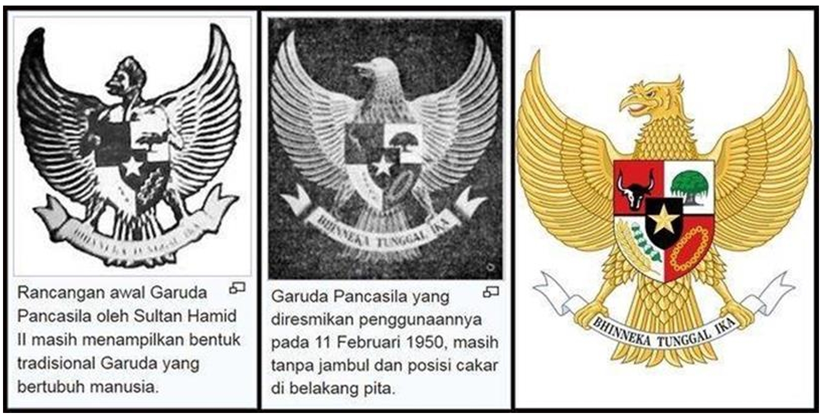 Transformasi lambang Garuda Pancasila (Awal hingga akhir dimulai dari kiri ke kanan) | Sumber gambar: Jurnal Pendidikan Transformatif/Gunawan Santoso dkk 2023
