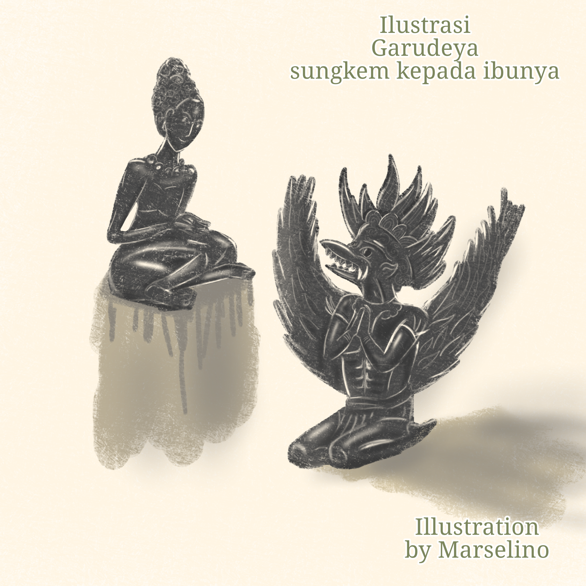 Ilustrasi Garudeya Sungkem kepada Ibunya | Sumber: Illustrasi Pribadi