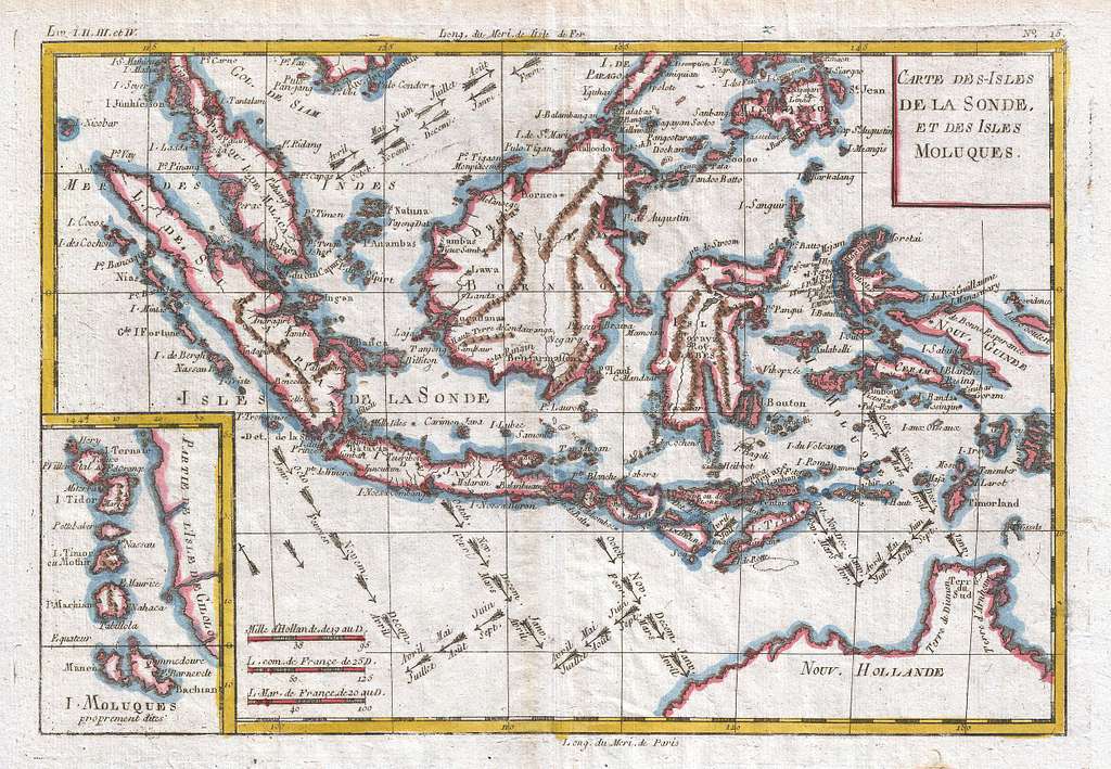 Peta Raynal dan Bonne tahun 1780 tentang Hindia Timur (Singapura, Jawa, Sumatra, Kalimantan) - Geographicus - Moluques-bonne-1780