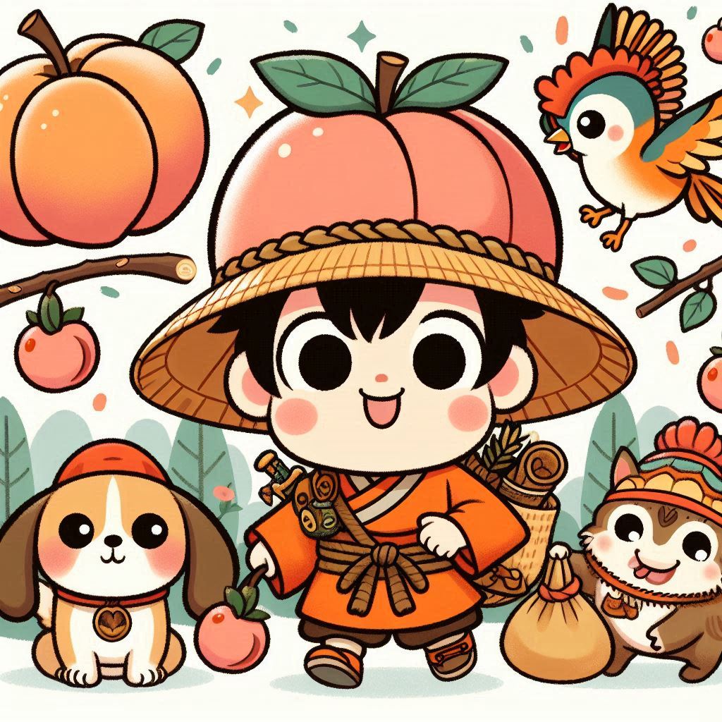 Ilustrasi Momotaro (dibuat dengan Copilot)