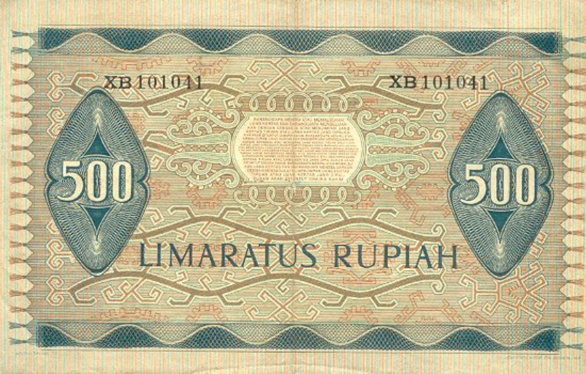 Tampilan belakang uang kertas Rp500 seri 1952 | Wikimedia Commons/Sumbuddi