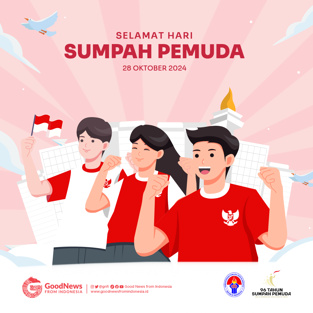 poster hari sumpah pemuda 2024 ke-96 gambar kartun untuk anak TK dan SD