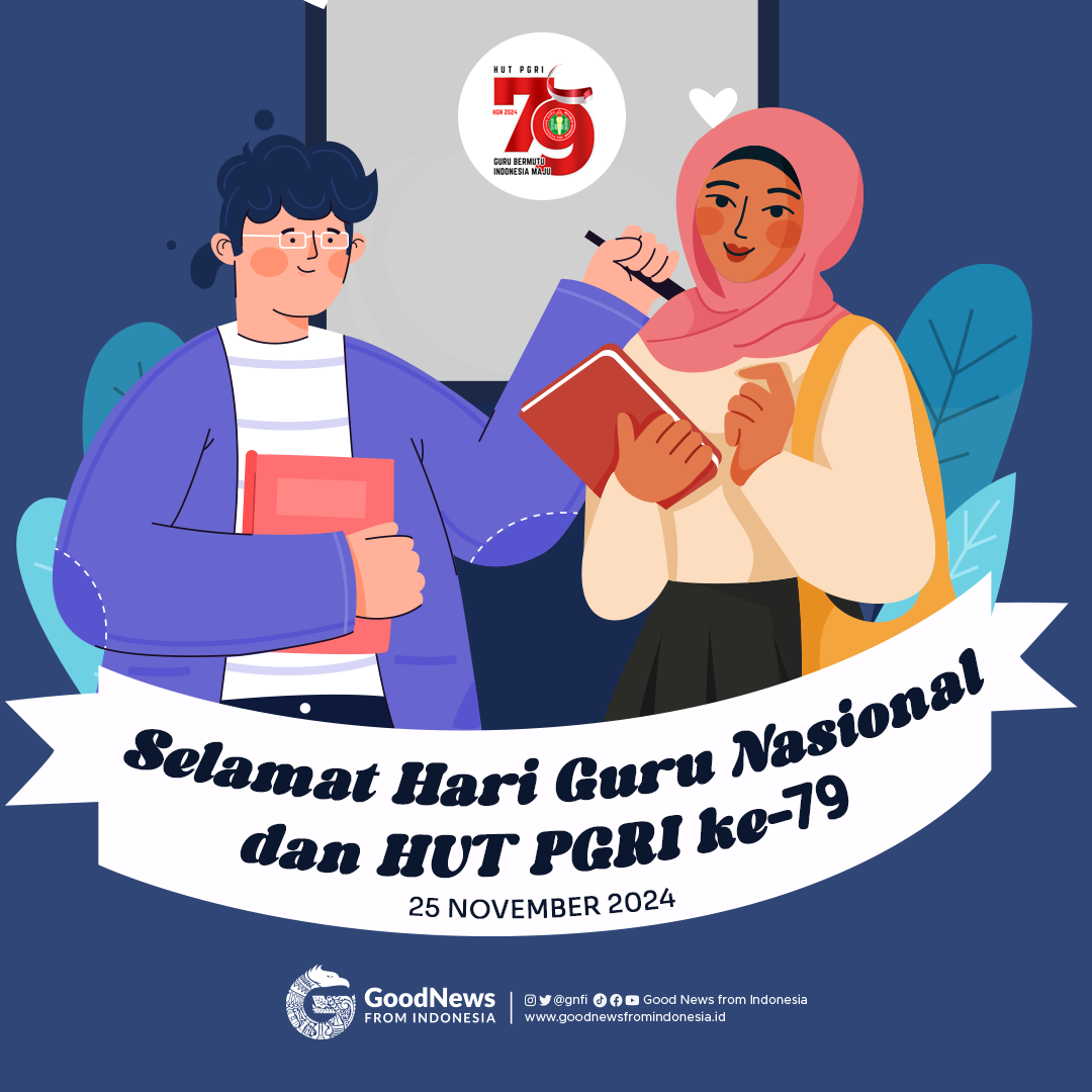 poster hari guru nasional 2024 dan HUT PGRI ke-79 kartun untuk anak sd desain 3
