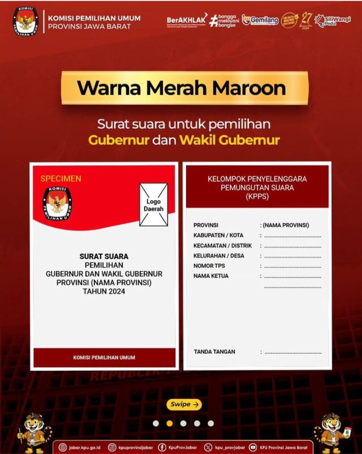 Warna Surat Suara Pemilihan Gubernur dan Wakil Gubernur