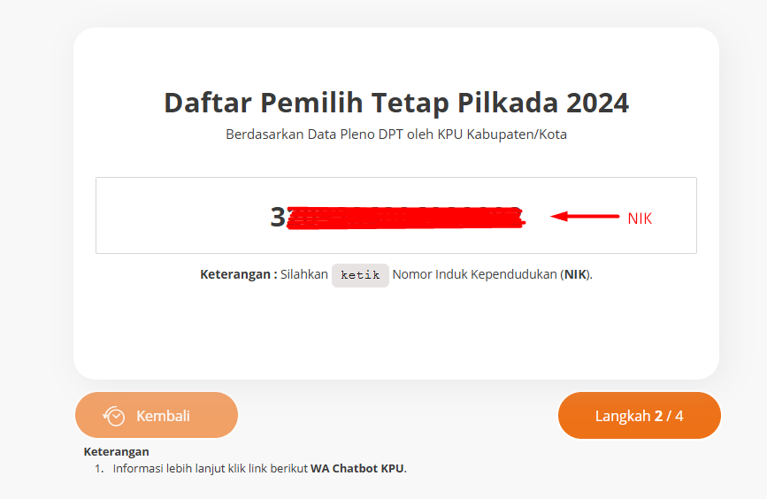 Memasukkan NIK di website Cek DPT Online