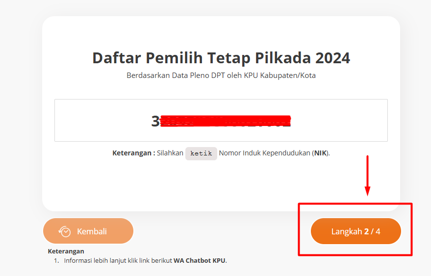 Melakukan pencarian di website cek DPT online