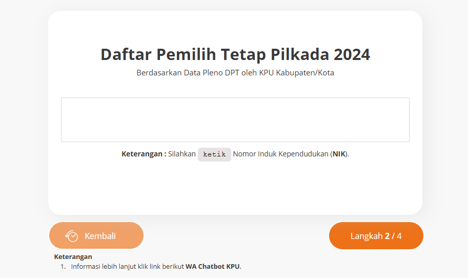 Tampilan website Cek DPT Online dari KPU