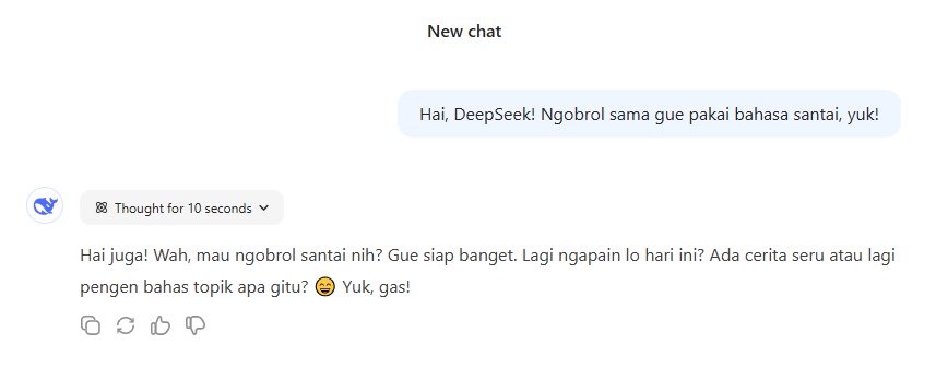 DeepSeek dapat menirukan gaya bahasa pengguna lewat fitur NLP (Natural Language Processing) | Tangkapan layar pribadi penulis