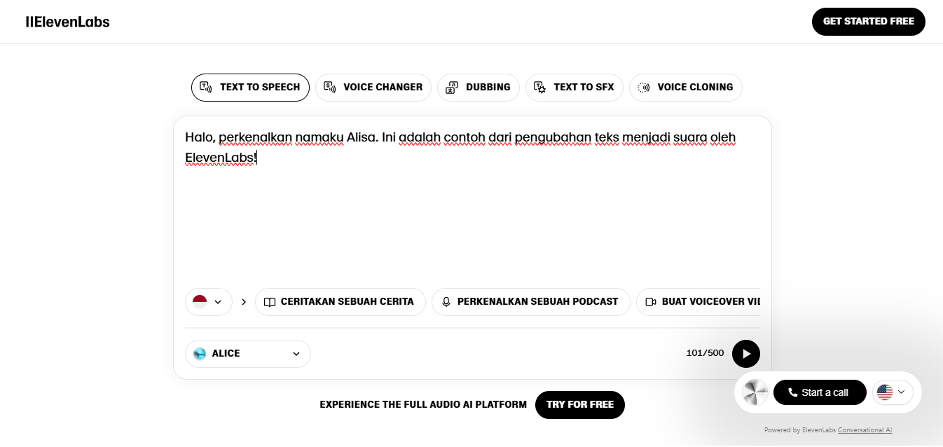 ElevenLabs menyediakan pembacaan teks ke suara dalam ragam bahasa | Tangkapan layar pribadi penulis