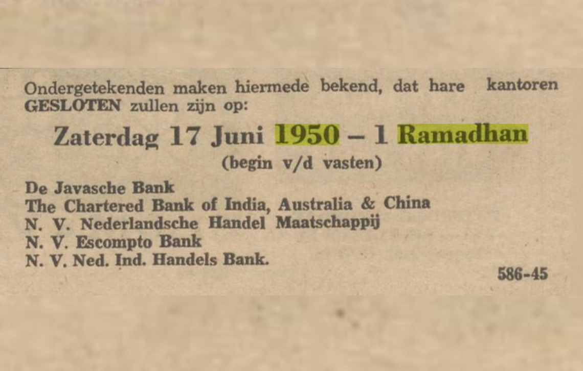Pemberitahuan libur pada awal Ramadan 1950 | Het nieuwsblad voor Sumatra