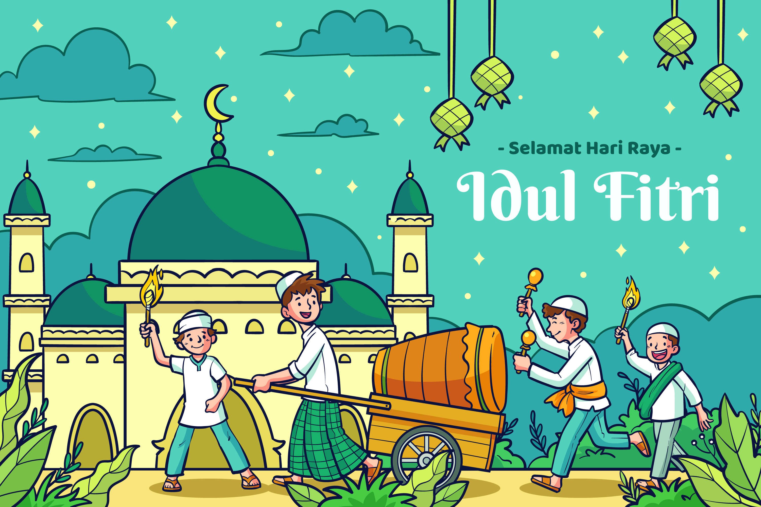 gambar ucapan idul fitri 1446 h/ 2025 - gambar kartun