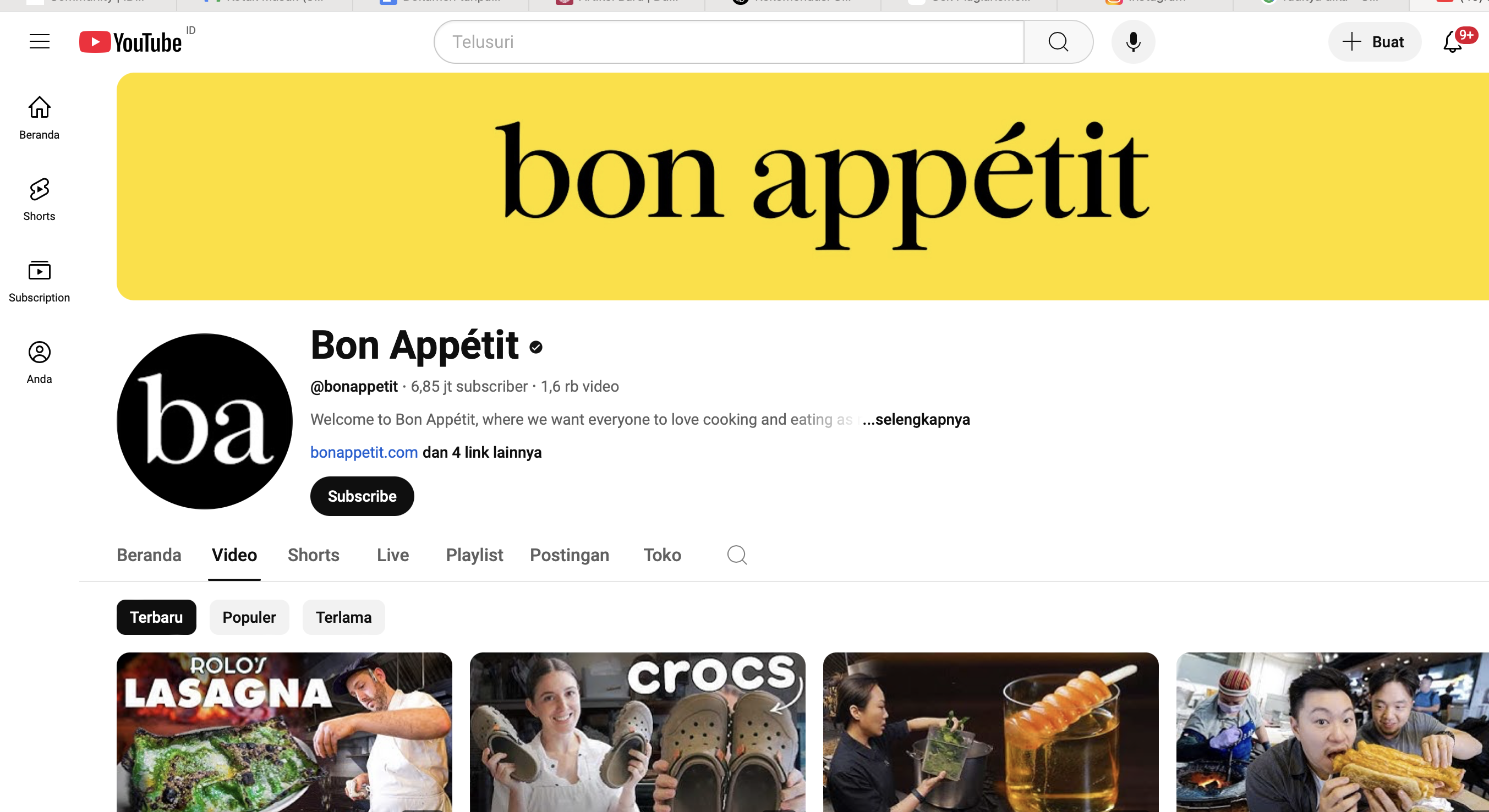 Tangkapan layar channel youtube bon apetit