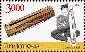 Alat musik cangor dalam perangko @ Pos Indonesia/wikimedia commons