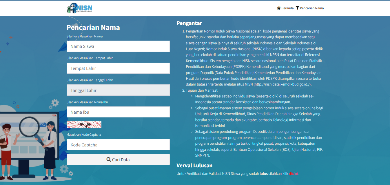 Halaman Website Cek NISN Kemendikbud Sumber: Website Kemendikbud