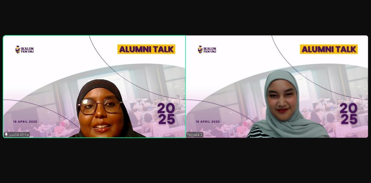  Momen hangat saat Alumni Talk FKM UMJ bersama Mbak Shafiya dari Somalia, dipandu oleh Fayyaza Mahasiswi aktif sekaligus pendiri Nabastala Semesta. Dokumentasi Pribadi 