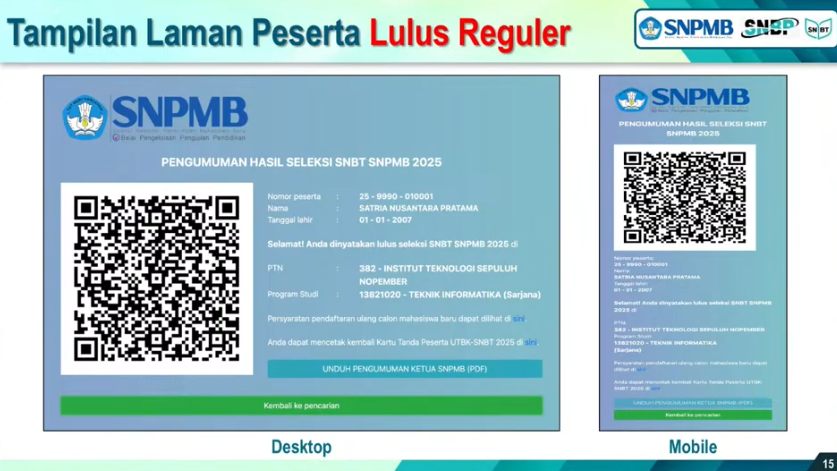 tampilan pengumuman UTBK SNBT 2025 peserta reguler