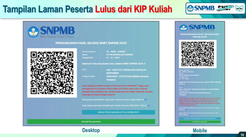 Tampilan Pengumuman UTBK SNBT 2025 KIP Kuliah
