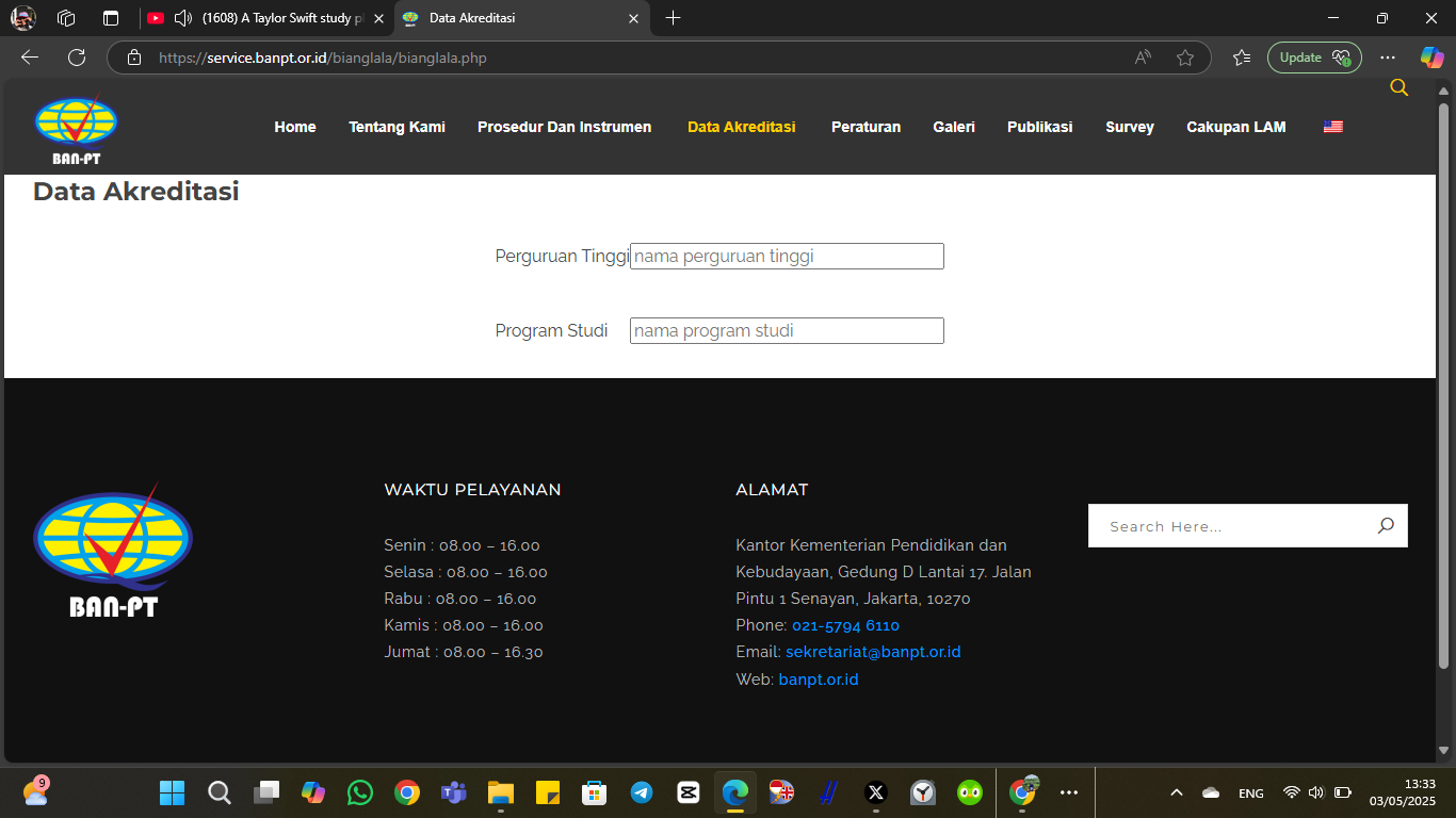 Laman Cek Akreditasi BAN PT | Sumber: https://banpt.or.id/