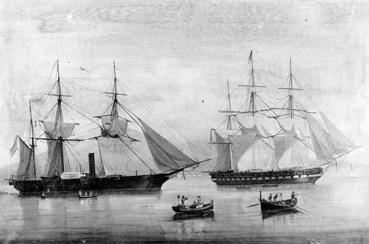 USS Mississippi dan Susquehanna di Teluk Edo, 1853 — dua dari empat 'Kapal Hitam' yang mengubah sejarah Jepang | Sumber: Library of Congress, USA