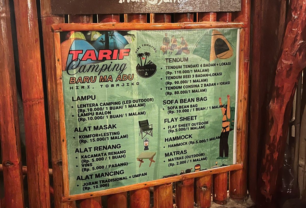Tarif Sewa Peralatan di Baru Ma Adu, Tomajiko