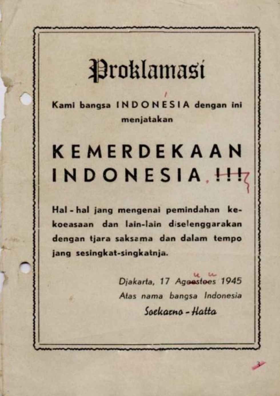 Naskah proklamasi kemerdekaan RI yang di sebar dalam bentuk cetak
