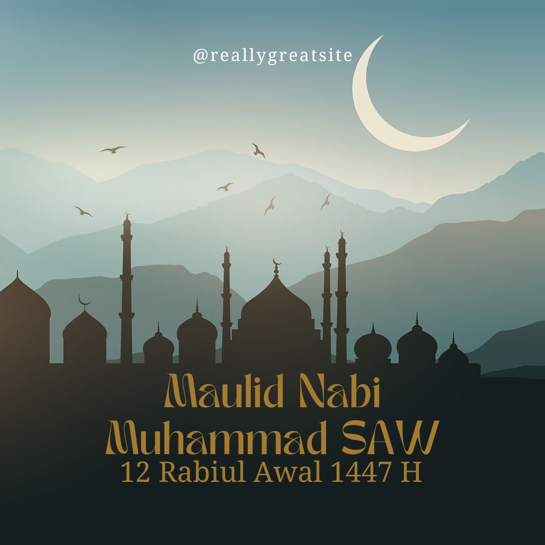 Desain Poster Maulid Nabi Muhammad SAW dengan nuansa biru