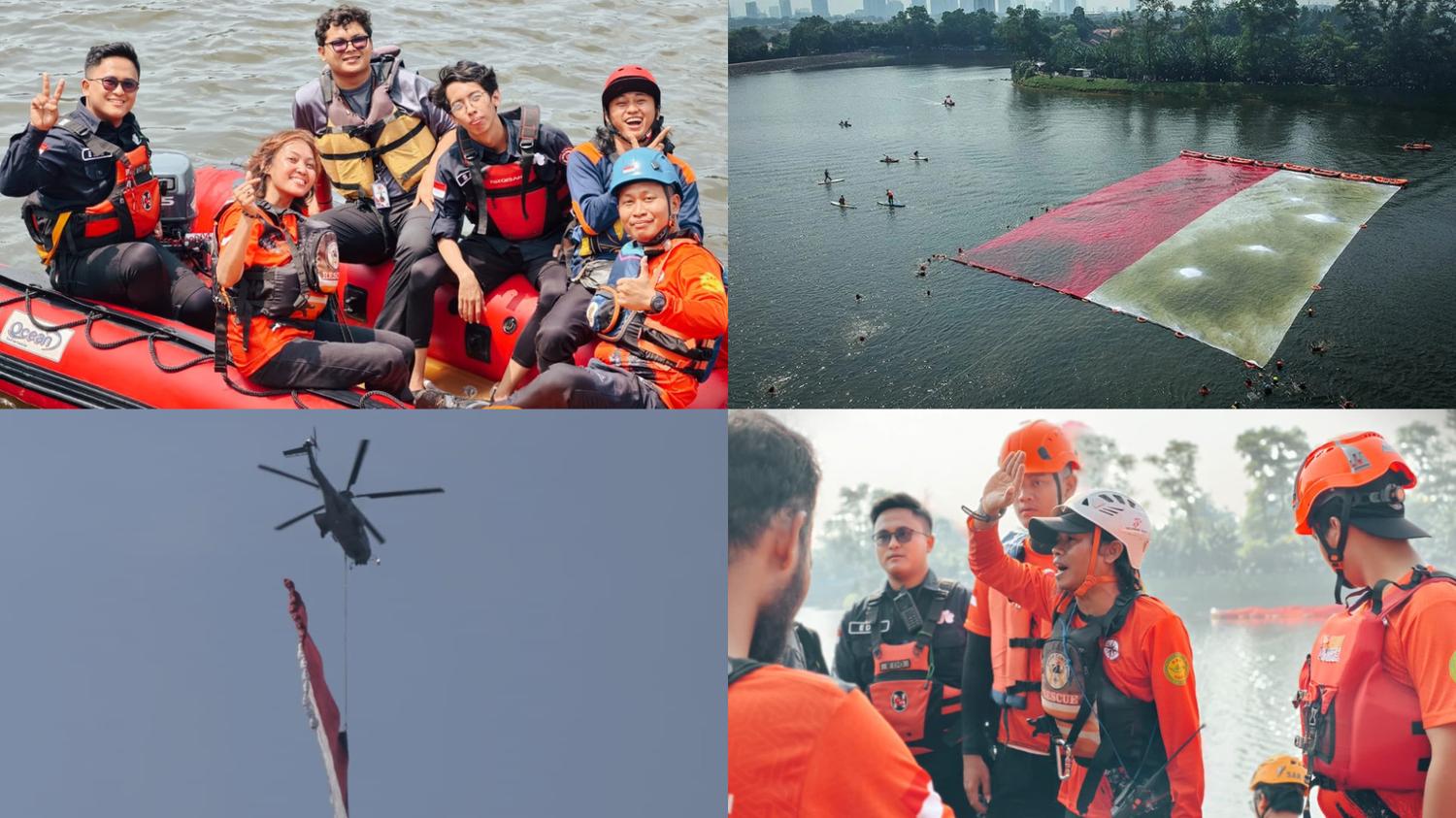 Pembentangan bendera merah putih raksasa dilangit dan danau situ gintung menjadi momen ikonik (Dokumentasi Pribadi)
