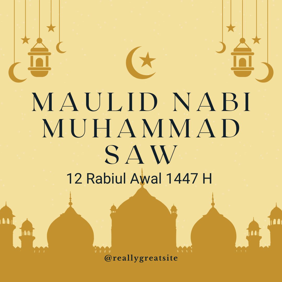 Desain Poster Maulid Nabi Muhammad SAW dengan nuansa kuning