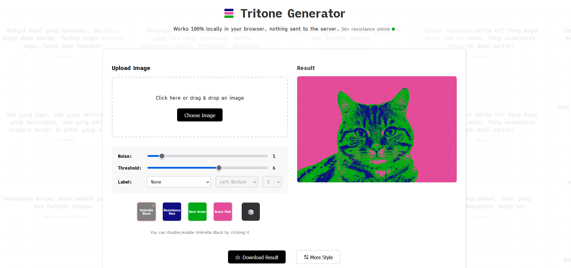 ubah foto profil jadi pink hijau biru via Tritone Generator