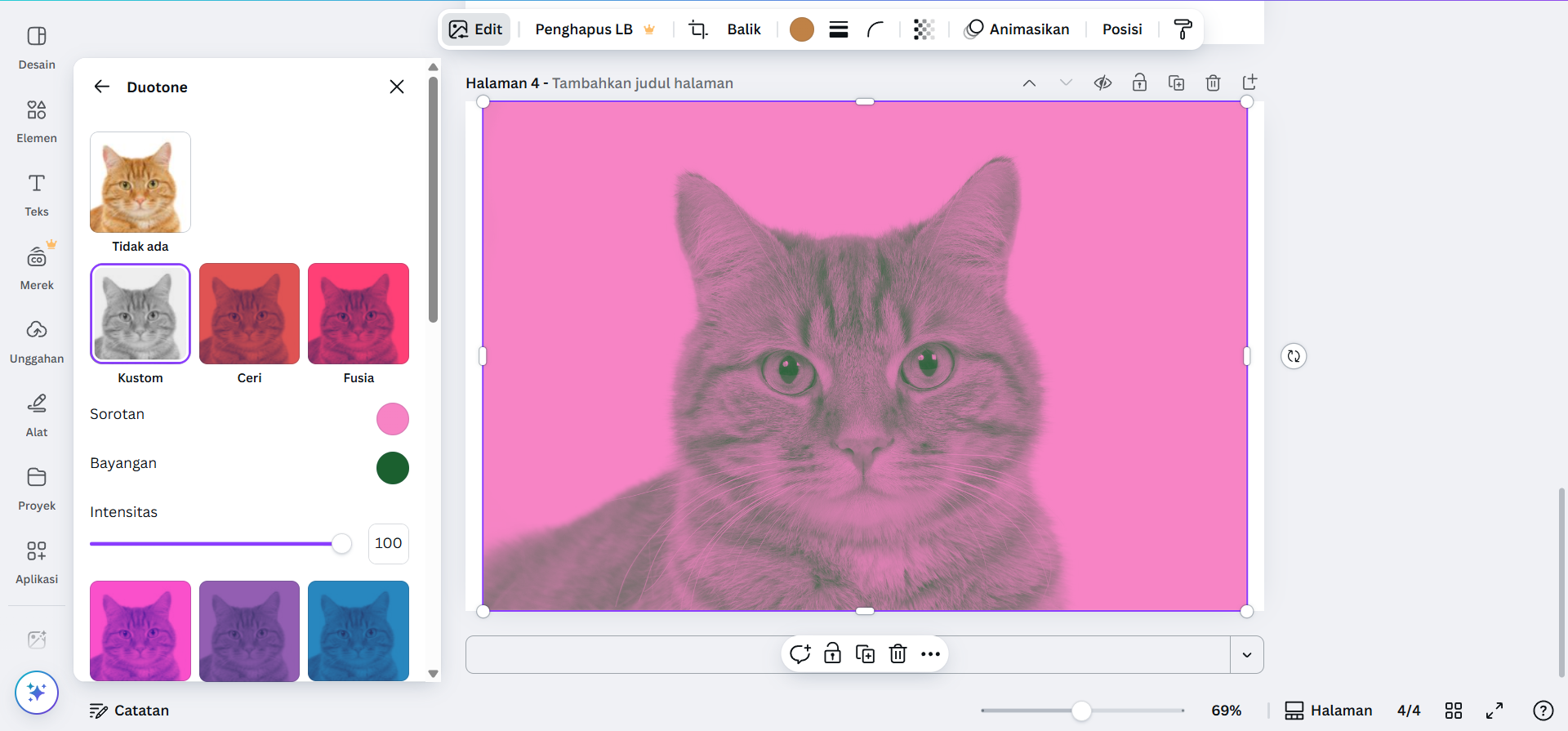 edit foto pink hijau lewat Canva