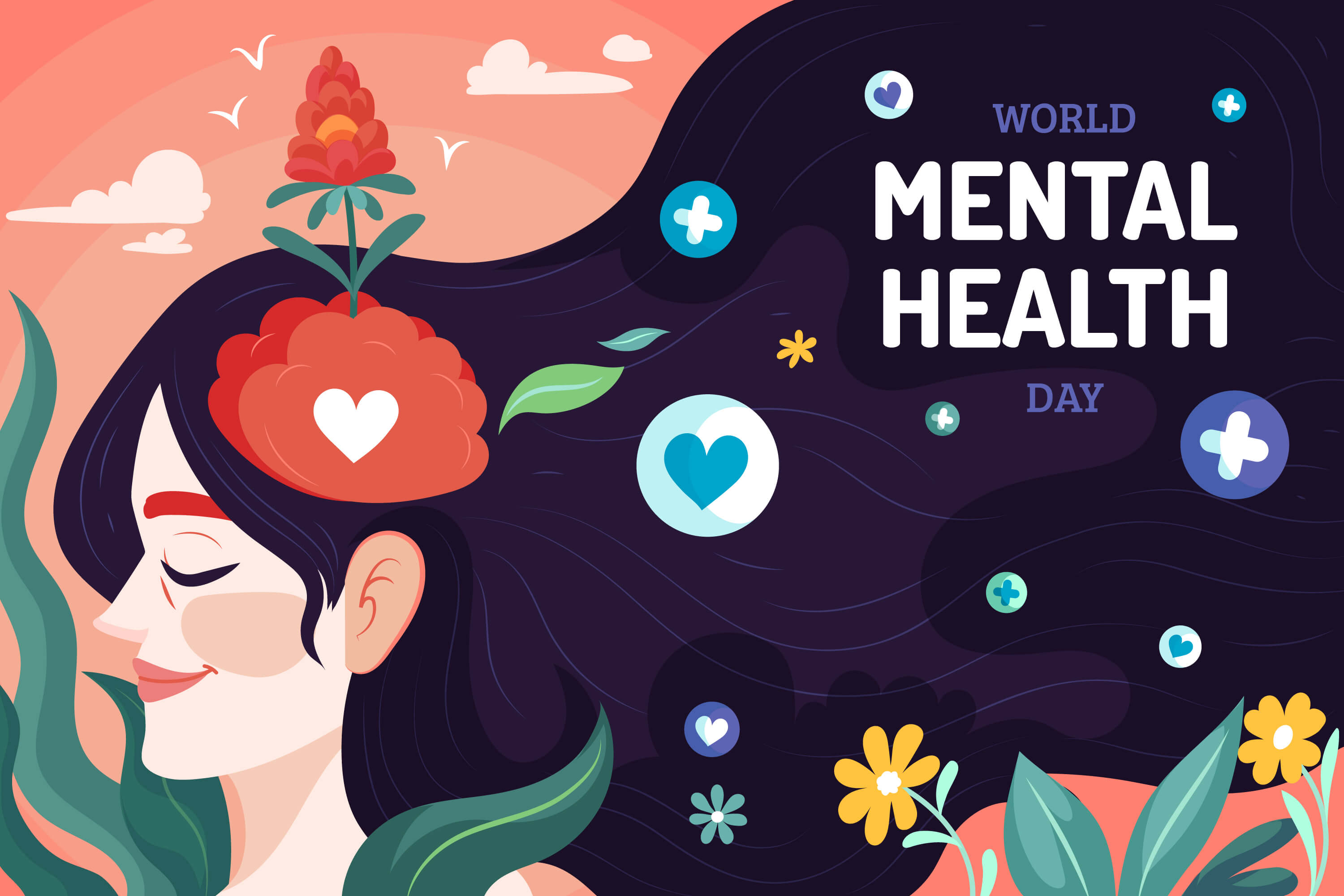 Gambar Ucapan Hari Kesehatan Mental Sedunia 2025 Nuansa Perempuan | Sumber: Freepik.com