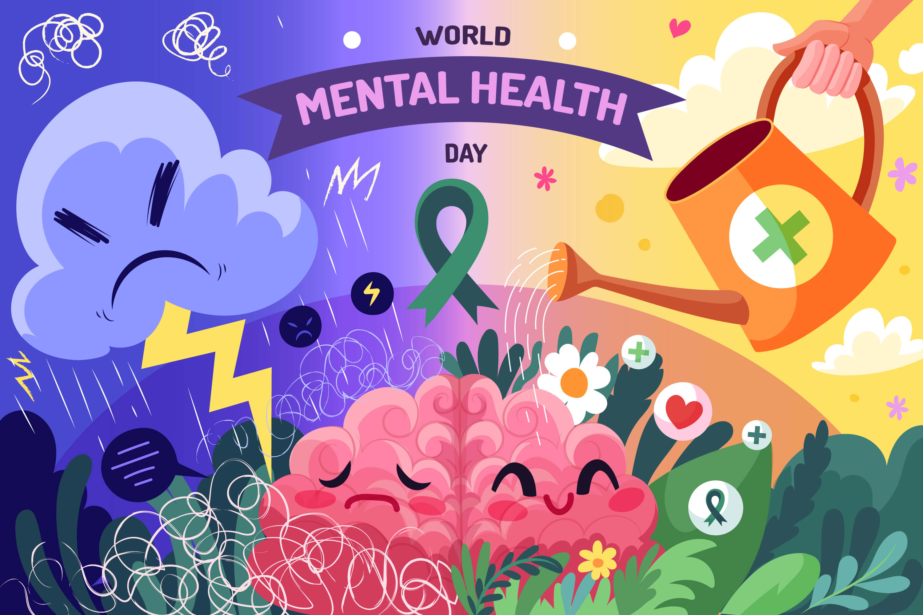 Gambar Ucapan Hari Kesehatan Mental Sedunia 2025 Nuansa Kartun Lucu | Sumber: Freepik.com @pikisuperstar