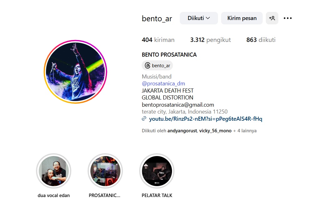 Tangkapan layar akun Instagram @bento_ar