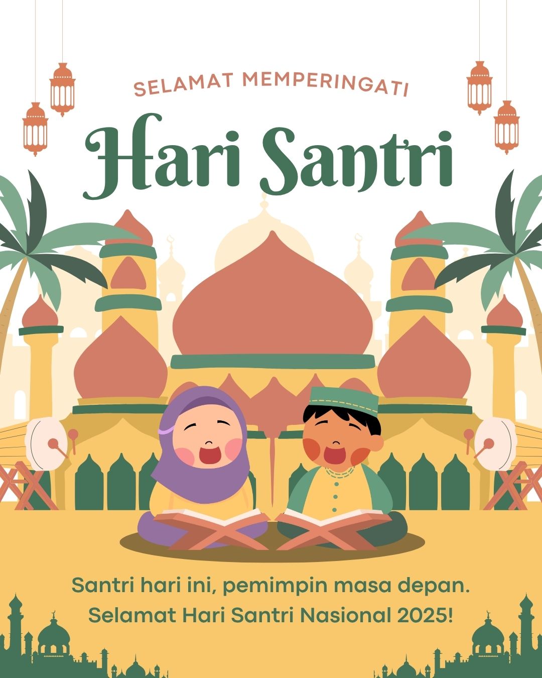 Ilustrasi Selamat Memperingati Hari Santri Warna Hijau dan Kuning 
