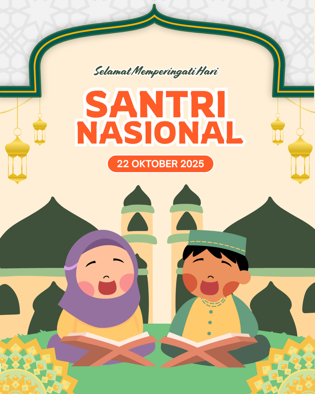 Poster Hari Santri Nasional dengan Anak Membaca Qur’an (5) | Sumber: Canva