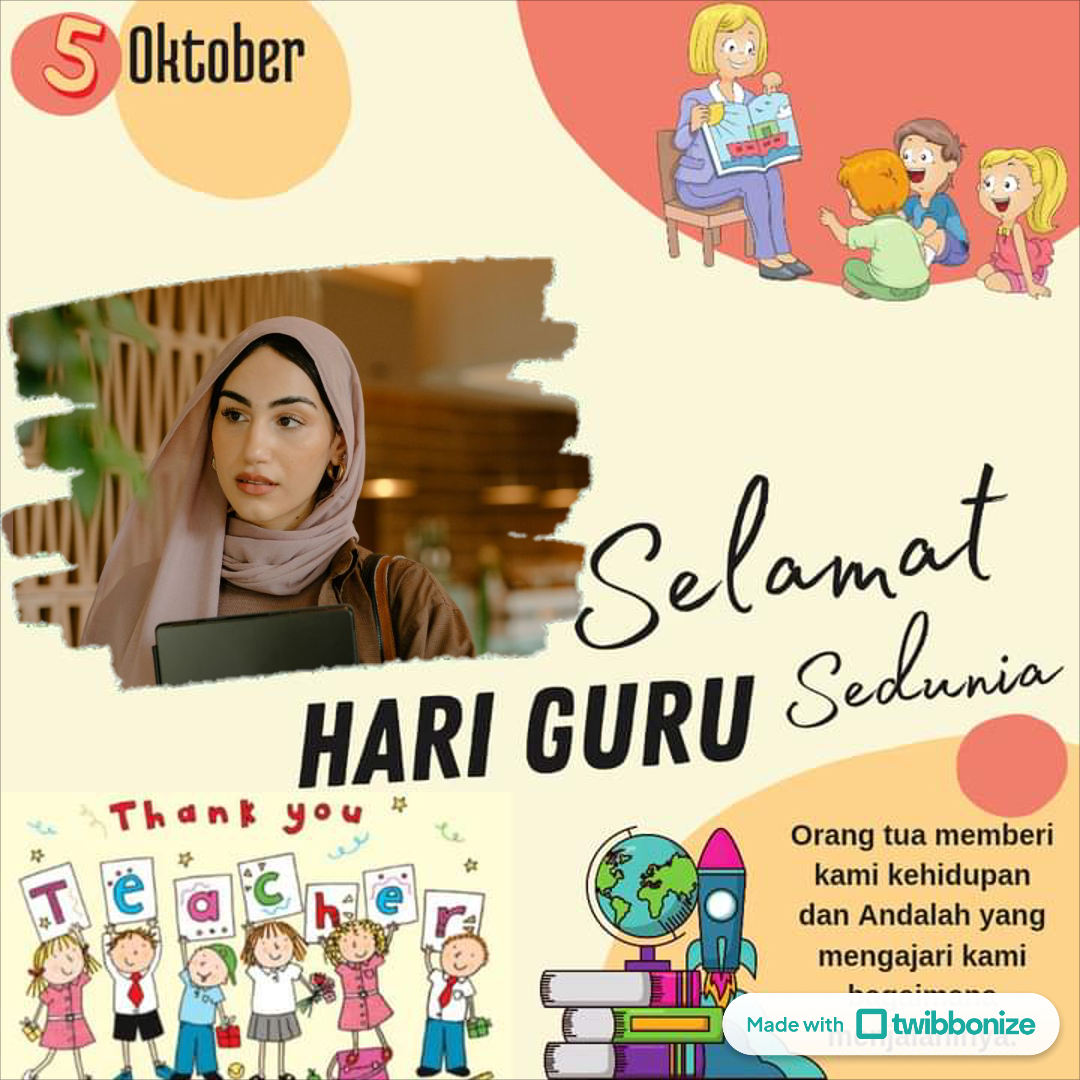 Twibbon Hari Guru Sedunia 2025 dengan Nuansa Kartun Lucu, Cocok untuk Guru SD | Sumber: Twibbonize @SMP Karas Dheana dan Unsplash.com @microsoft365
