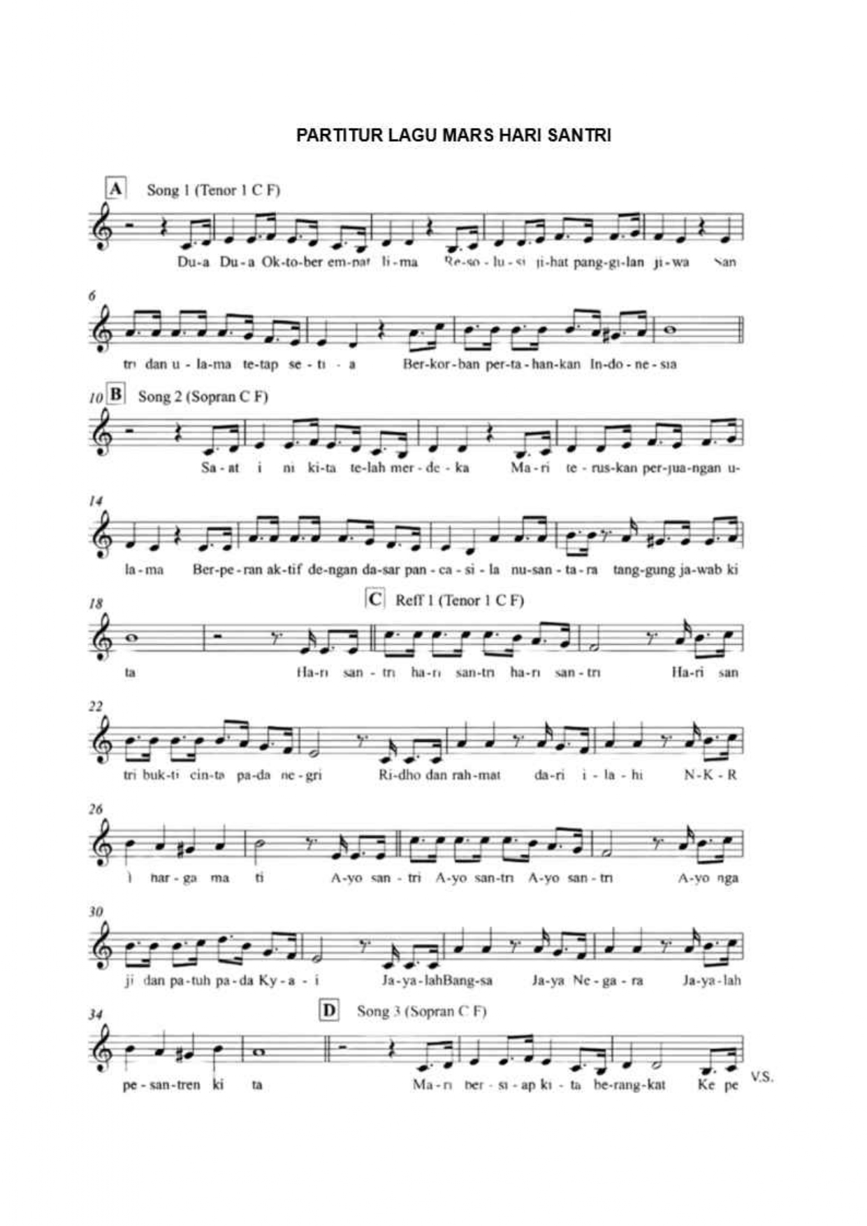 partitur mars hari santri