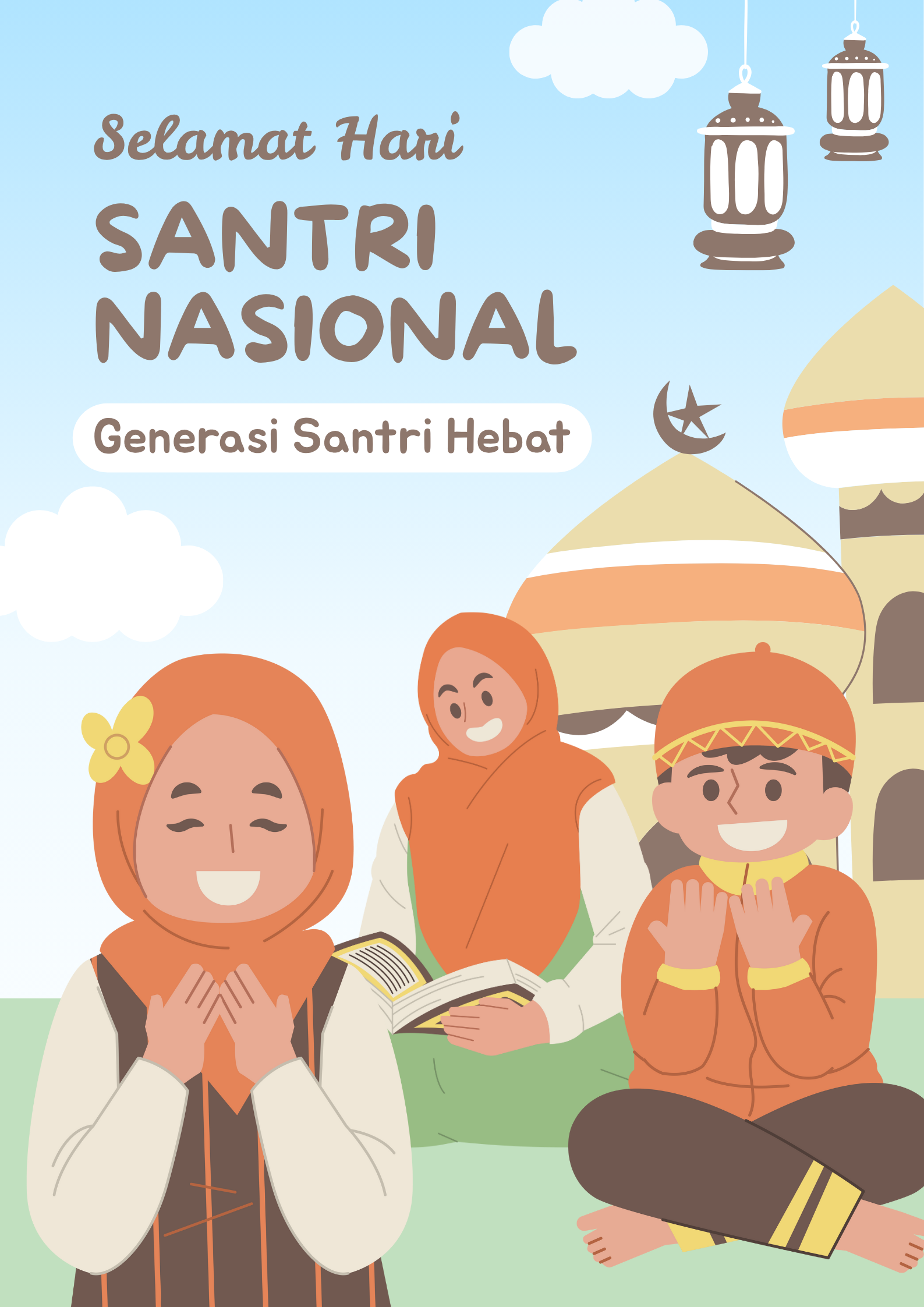 Contoh Poster Hari Santri Nasional untuk Anak SD, Bisa Digambar! | Sumber: Canva