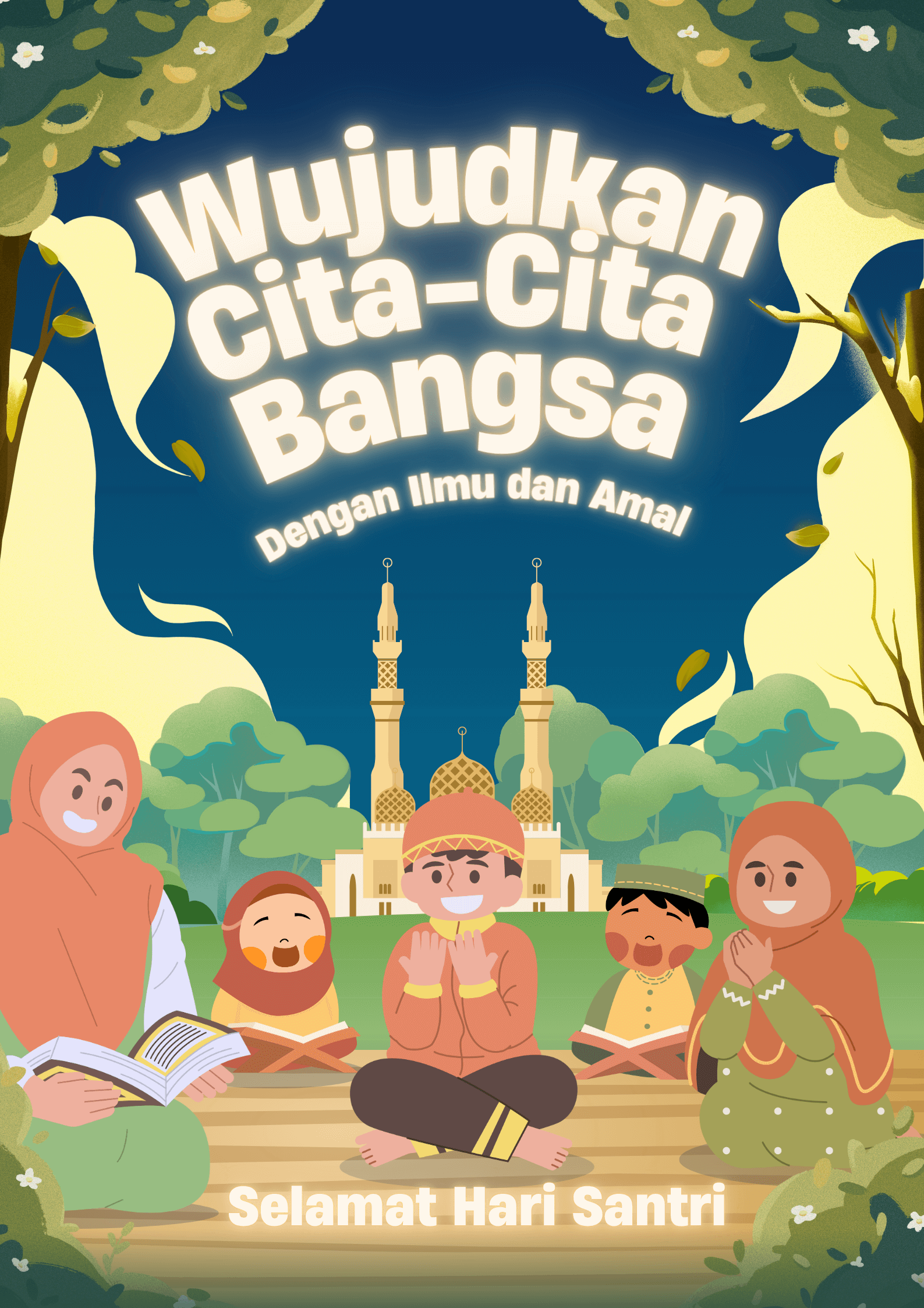 Poster Hari Santri Nasional 2025 Kartun untuk Anak SD | Sumber: Canva