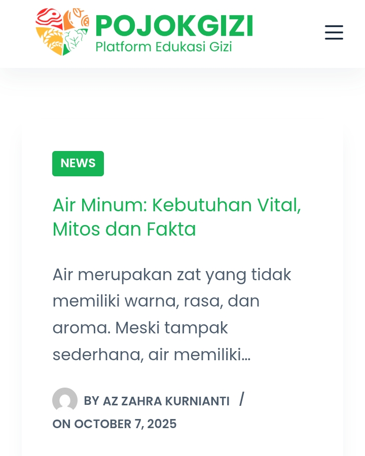 Konten edukatif gizi Pojok Gizi dalam bentuk artikel | Website resmi Pojok Gizi