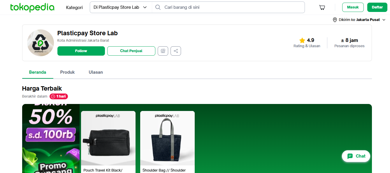 Tampilan Toko Daring Plasticpay di Tokopedia | Sumber:Tokopedia.com
