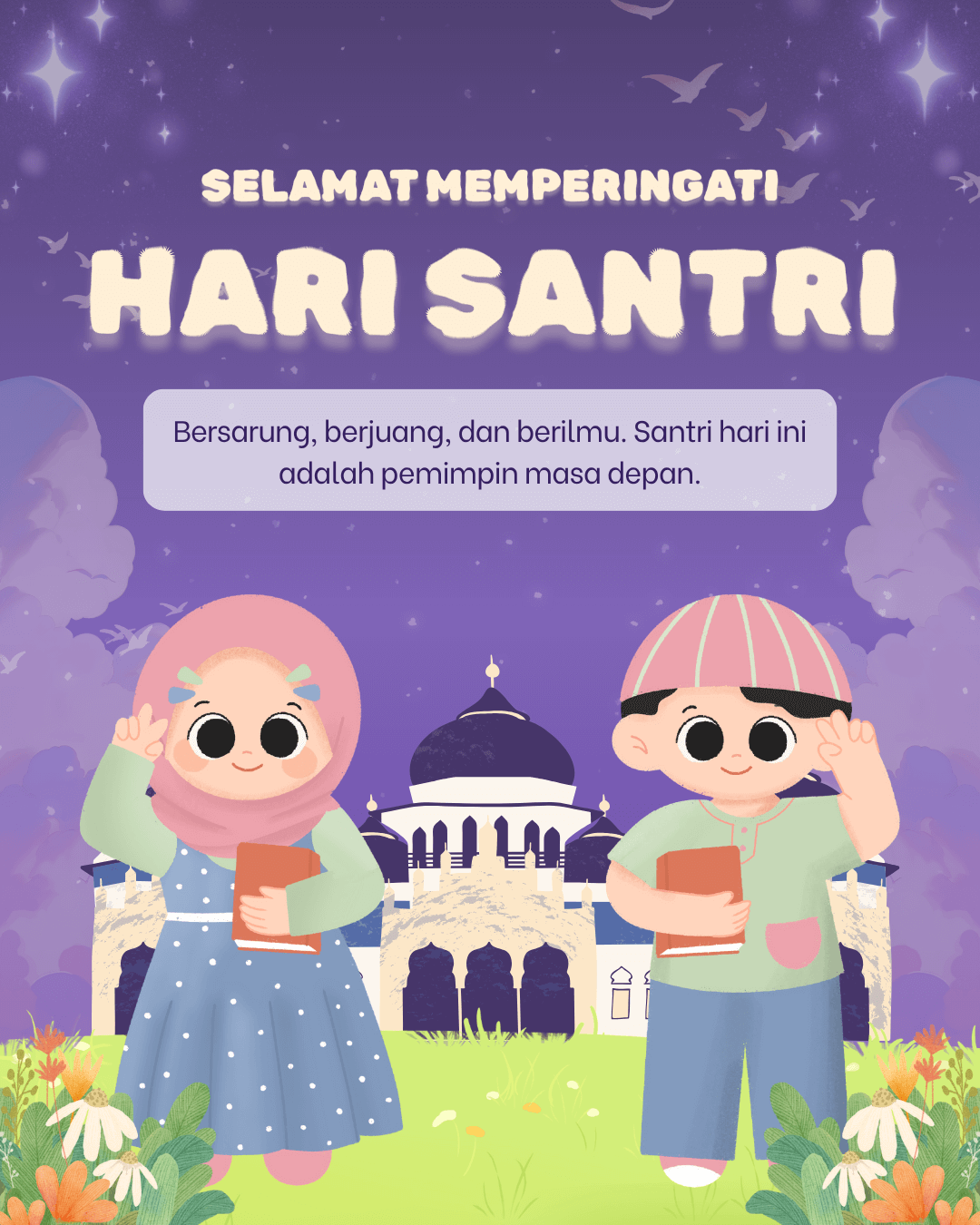 Kumpulan Poster Hari Santri Nasional 2025 yang Bisa Digambar Anak SD | Sumber: Canva