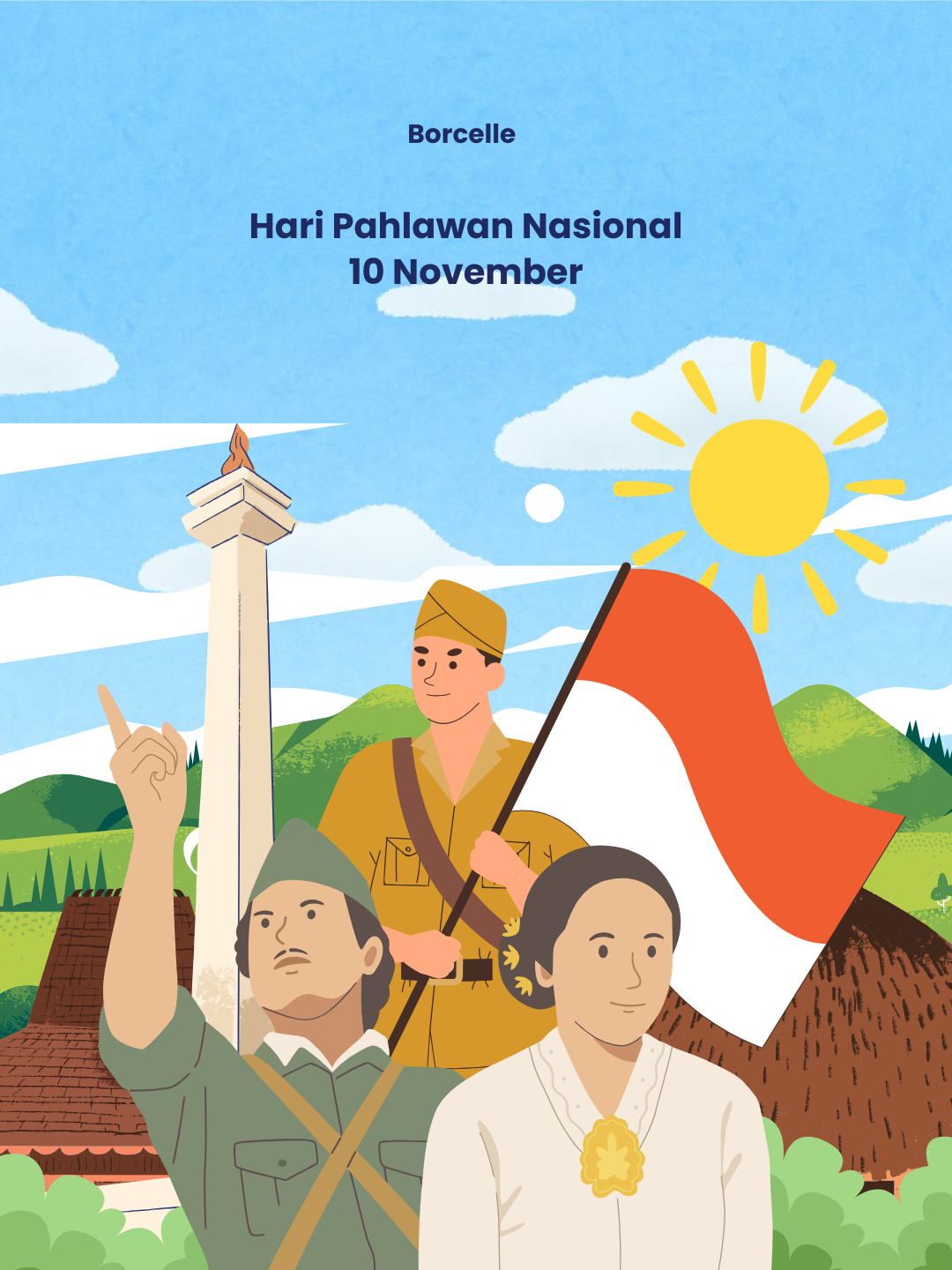Poster Hari Pahlawan Nasional 2025 Nuansa Pemandangan Indonesia dan Figur Pahlawan | Sumber: Canva @Alma Studio Poster Hari Pahlawan Nasional 2025 Nuansa Pemandangan Indonesia dan Figur Pahlawan | Sumber: Canva @Alma Studio