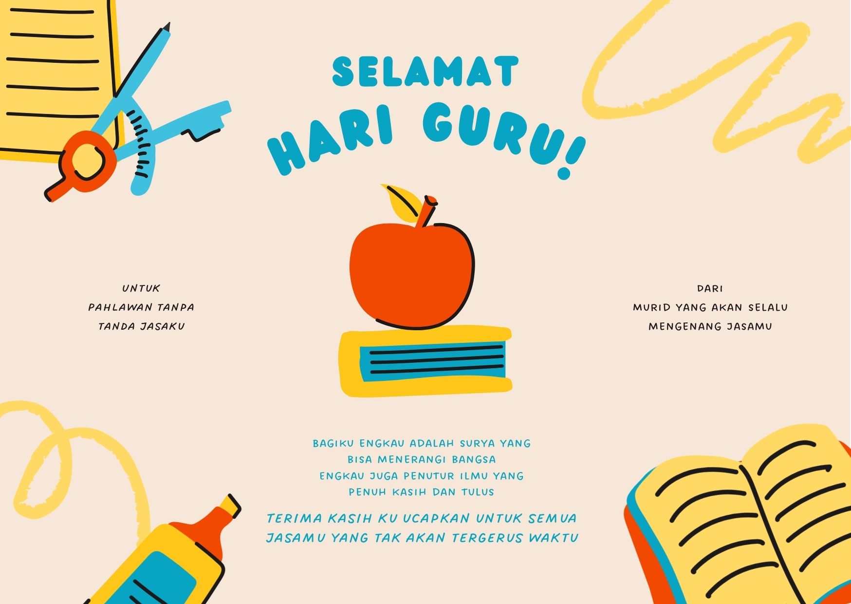 Kartu Ucapan Hari Guru Ilustratif Krem Kuning Biru Merah Kartu Ucapan Hari Guru Ilustratif Krem Kuning Biru Merah