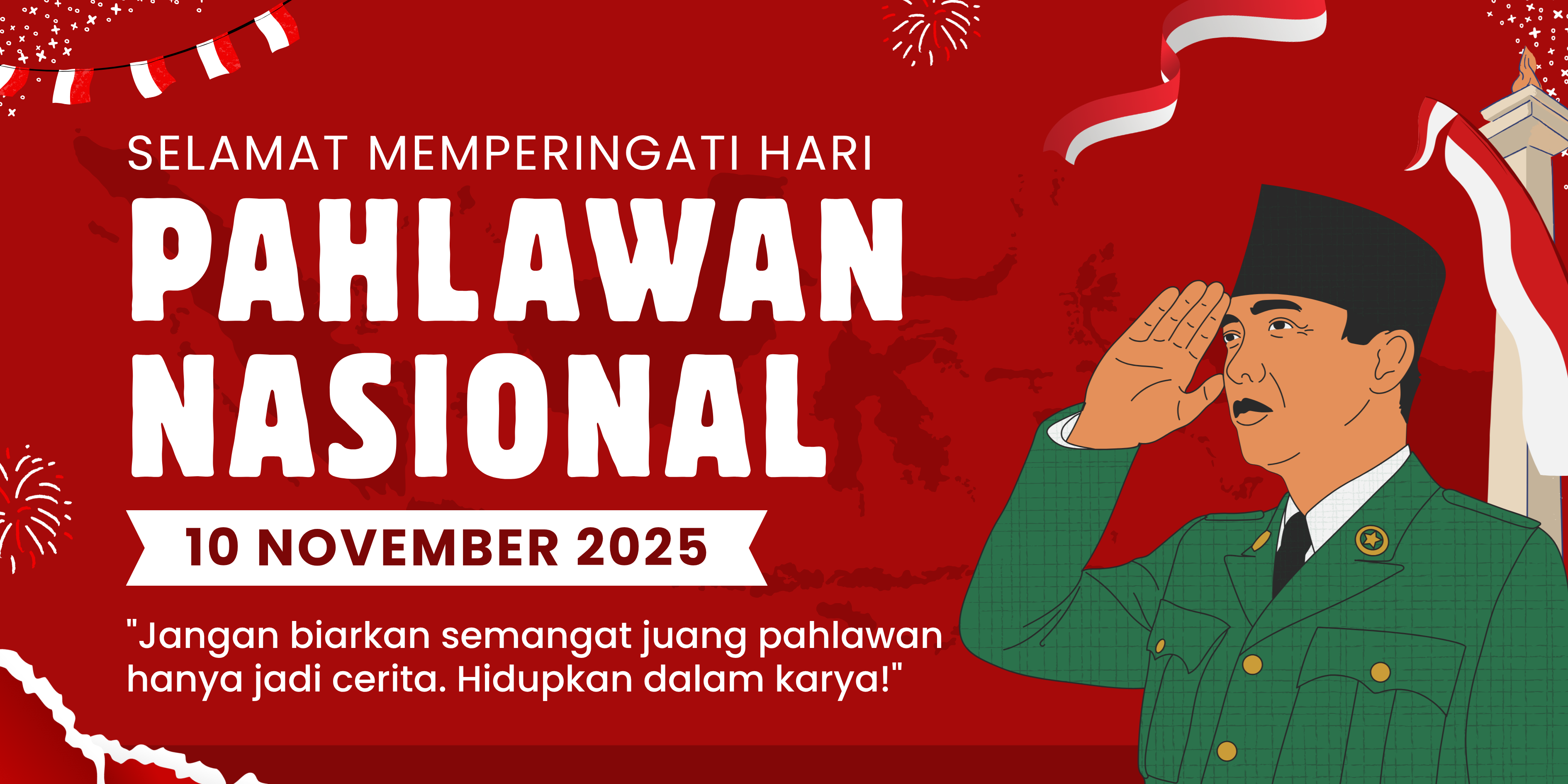 Desain Spanduk/Banner Hari Pahlawan Nasional dengan Figur Pahlawan dan Kutipan | Sumber: Canva @Subdux Desain Spanduk/Banner Hari Pahlawan Nasional dengan Figur Pahlawan dan Kutipan | Sumber: Canva @Subdux