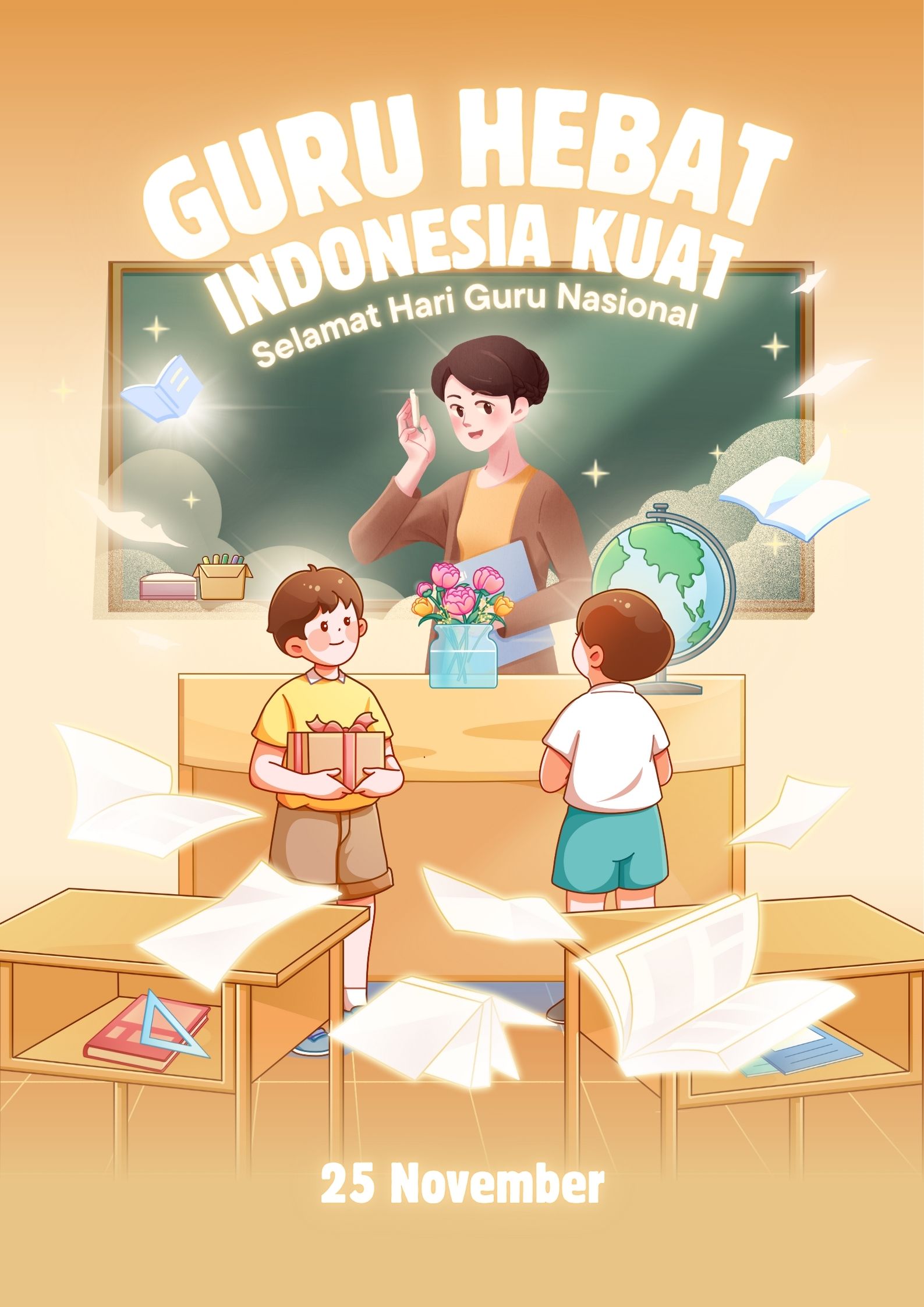Poster Ucapan Selamat Hari Guru Nasional Kuning dan Krem Poster Ucapan Selamat Hari Guru Nasional Kuning dan Krem