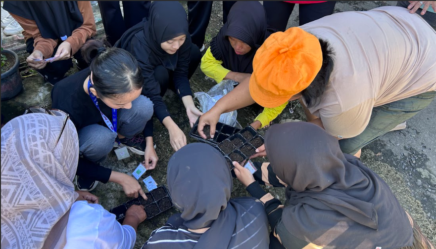 Praktik membuat kebun mini menggunakan media sederhana.